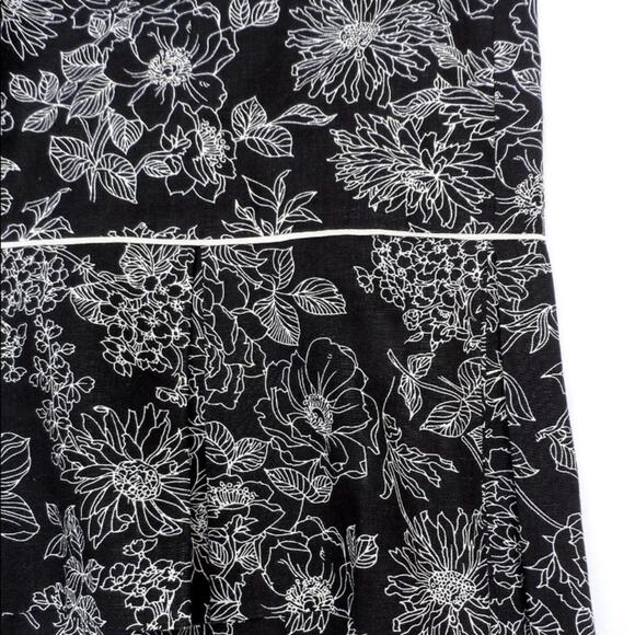 Ann Taylor LOFT Black~White 100% LINEN Box Pleat Piped Skirt - Picture 2 of 5